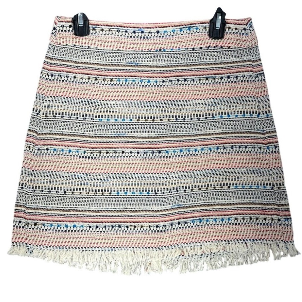 LOFT Skirt Womens 4 Beige‎ Woven Knit Fringe Mini Short A-Line Casual Festival